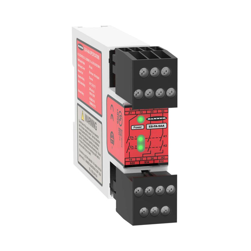 Banner 60131, ES-FA-9AA, Safety Relay Module for E-Stop/Rope Pull/Interlock