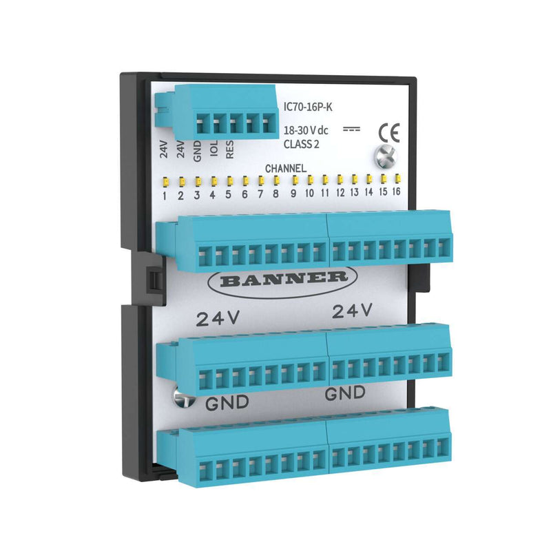 Banner 817570, IC70-16P-K, IC70 IP20 Series: 16 Channel Discrete PNP IO-Link Hub