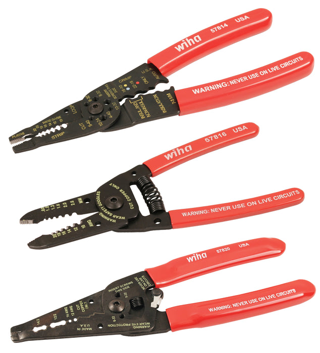 Wiha 57830 3 Piece Classic Grip Wire Strippers and Pliers Set