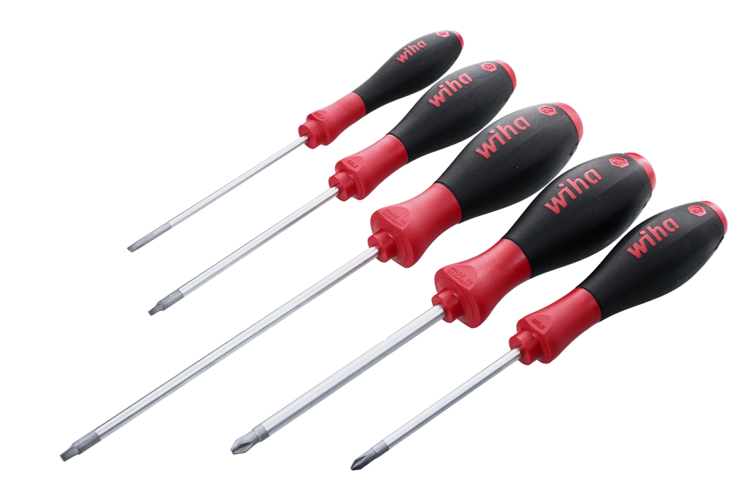 Wiha 30286 5 Piece SoftFinish Slotted and Phillips and Square Screwdriver Set