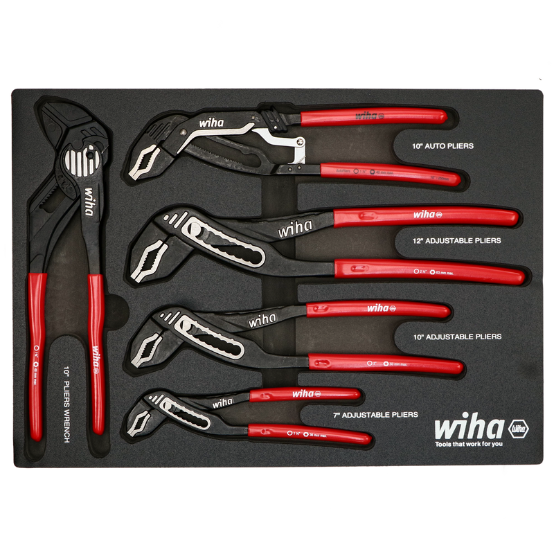 Wiha 34691 5 Piece Classic Grip V-Jaw Tongue and Groove Pliers Tray Set
