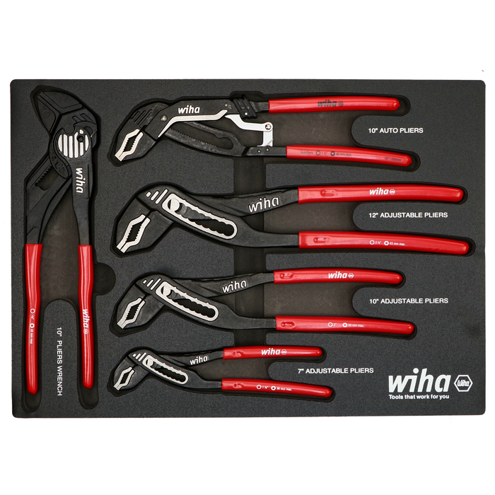 Wiha 34691 5 Piece Classic Grip V-Jaw Tongue and Groove Pliers Tray Set