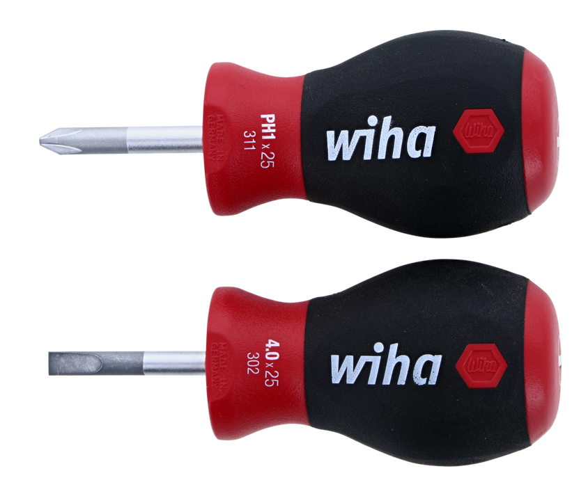 Wiha 31190 2 Piece SoftFinish Stubby Slotted and Phillips Screwdriver Set