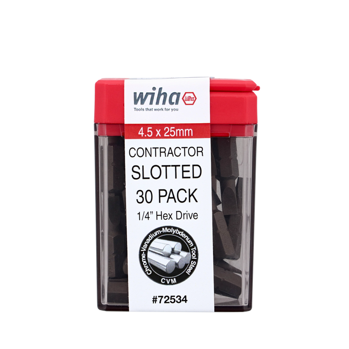 Wiha 72534 Slotted Contractor Insert Bit 4.5mm x 25mm - 30 Piece