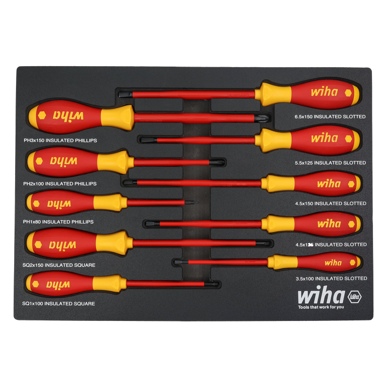 Wiha 32080 10 Piece Insulated SoftFinish Cushion Grip Screwdriver Tray Set