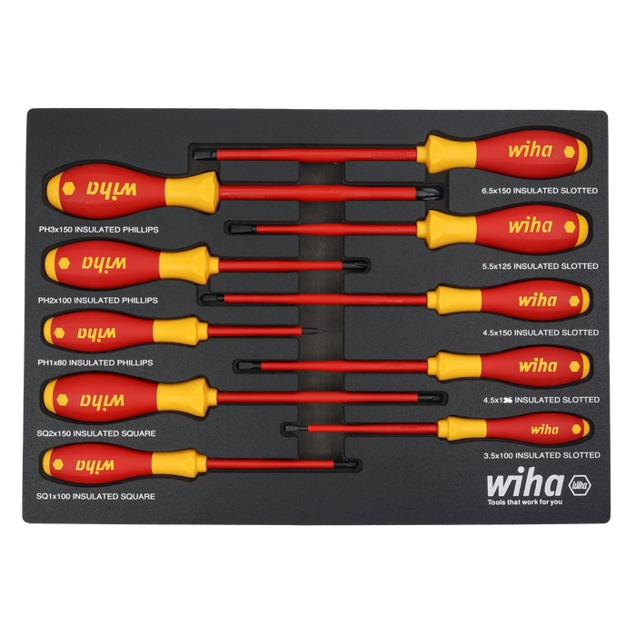 Wiha 32080 10 Piece Insulated SoftFinish Cushion Grip Screwdriver Tray Set