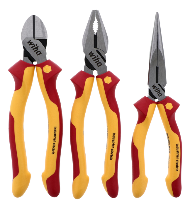 Wiha 32981 3 Piece Insulated Industrial Pliers-Cutters Set