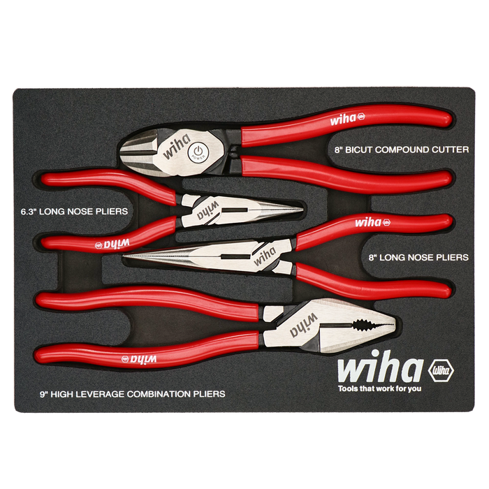 Wiha 34681 4 Piece Classic Grip Pliers and Cutters Tray Set