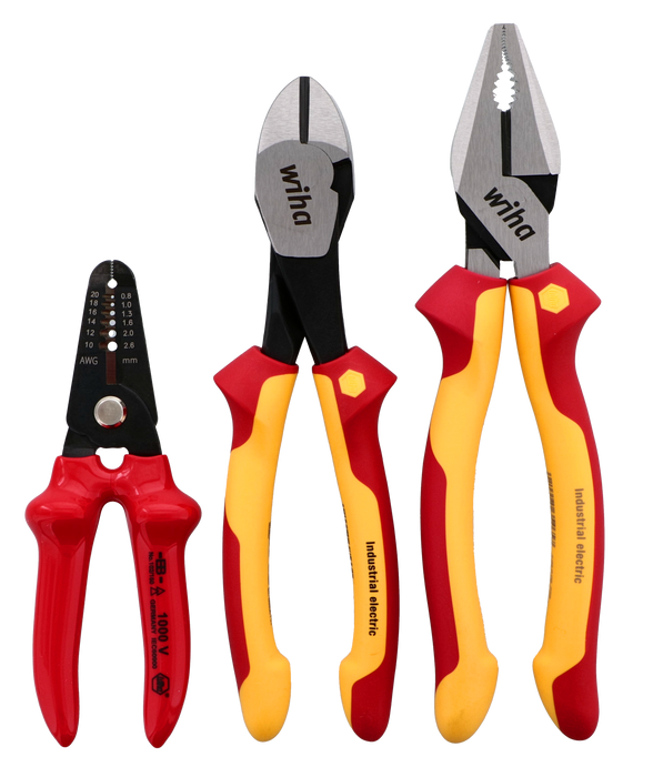 Wiha 32863 3 Piece Insulated Pliers, Cutters, Wire Stripper Set