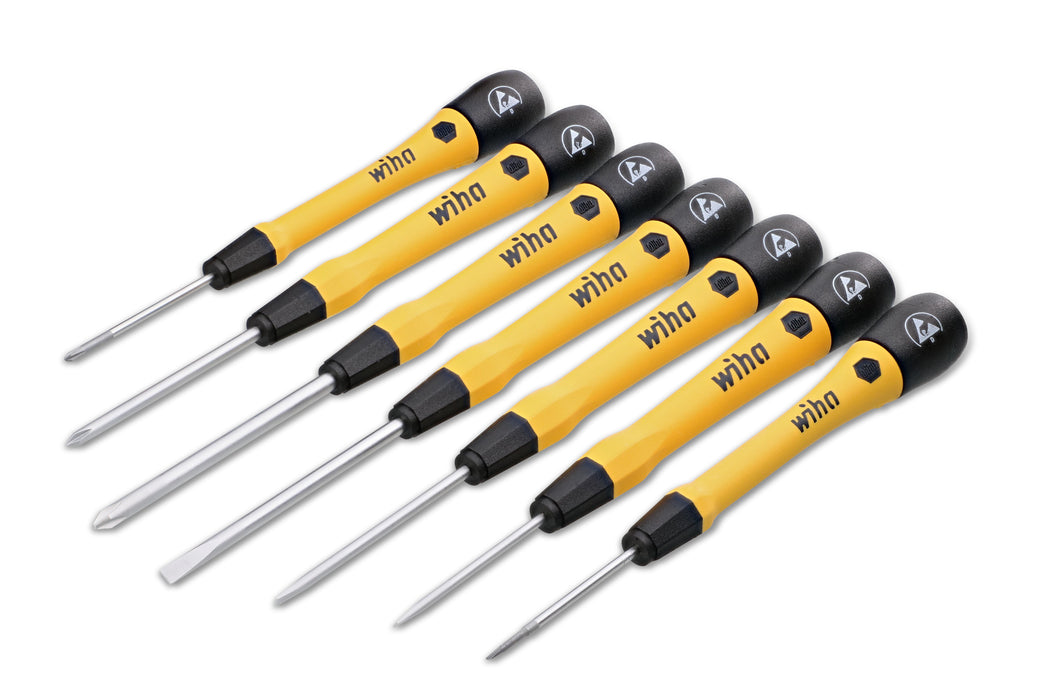 Wiha 27392 7 Piece ESD Safe Picofinish Precision Slotted and Phillps Screwdriver Set