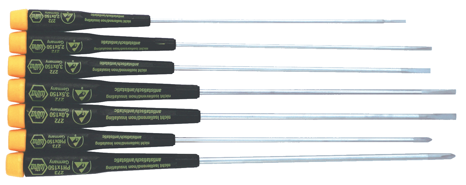 Wiha 27393 7 Piece ESD Safe Precision Extra Long Screwdriver Set