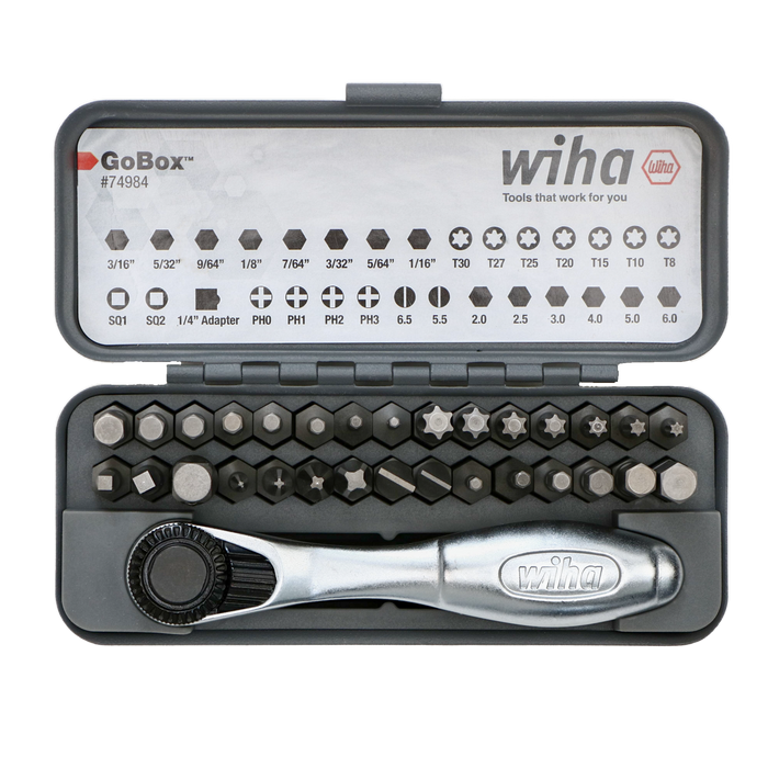 Wiha 74984 32 Piece GoBox Standard Bit Set with Mini Ratchet