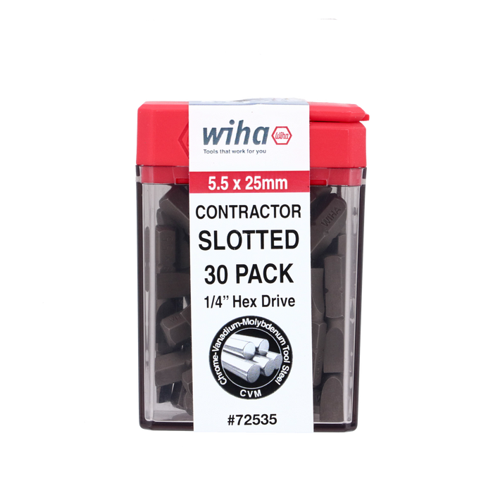 Wiha 72535 Slotted Contractor Insert Bit 5.5mm x 25mm - 30 Piece