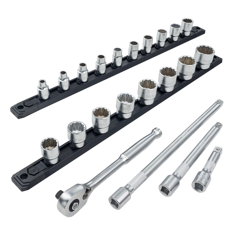 Wiha 33791 22 Piece Professional Socket Set -12 Point - 3/8" Drive - Metric