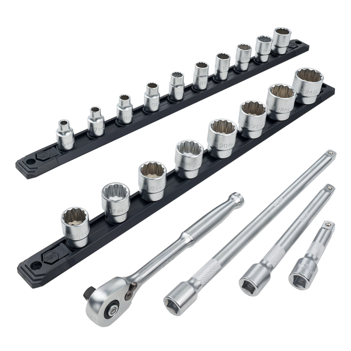 Wiha 33791 22 Piece Professional Socket Set -12 Point - 3/8" Drive - Metric