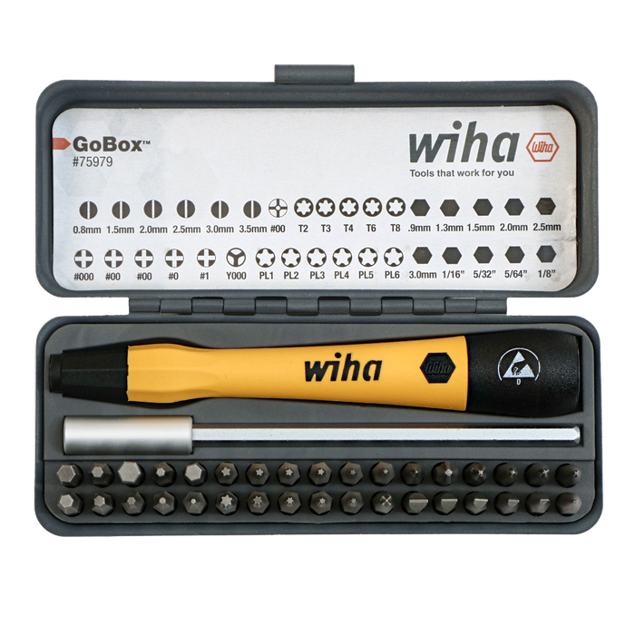 Wiha 75979 36 Piece GoBox Electronics ESD Precision Micro Bit Set