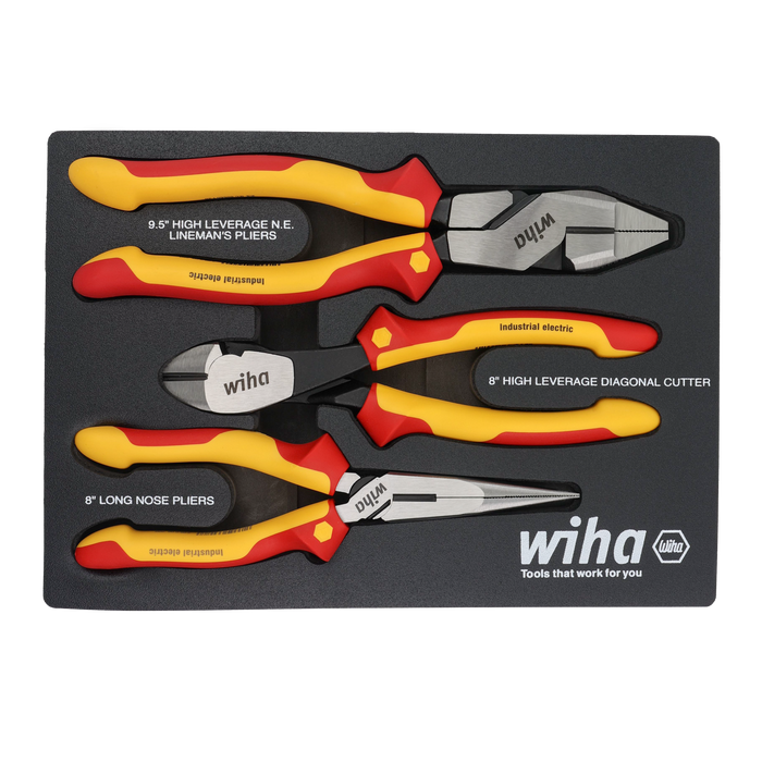 Wiha 32960 3 Piece Insulated Pliers and Cutters Tray Set