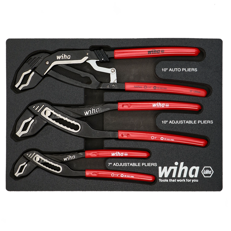 Wiha 34690 3 Piece Classic Grip V-Jaw Tongue and Groove Pliers Tray Set