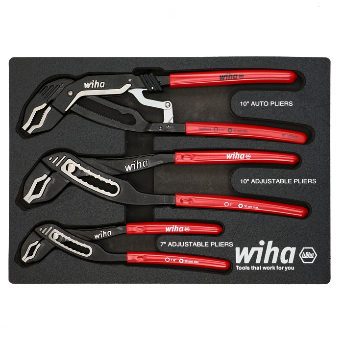 Wiha 34690 3 Piece Classic Grip V-Jaw Tongue and Groove Pliers Tray Set