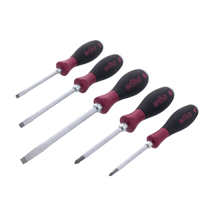 Wiha 53390 5 Piece MicroFinish XHeavy Duty Slotted and Phillips Screwdriver Set