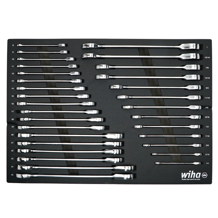 Wiha 30392 31 Piece Ratcheting Wrench Tray Set - SAE and Metric