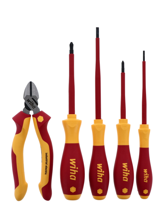 Wiha 32983 5 Piece Insulated Industrial Cutters and Screwdriver Set