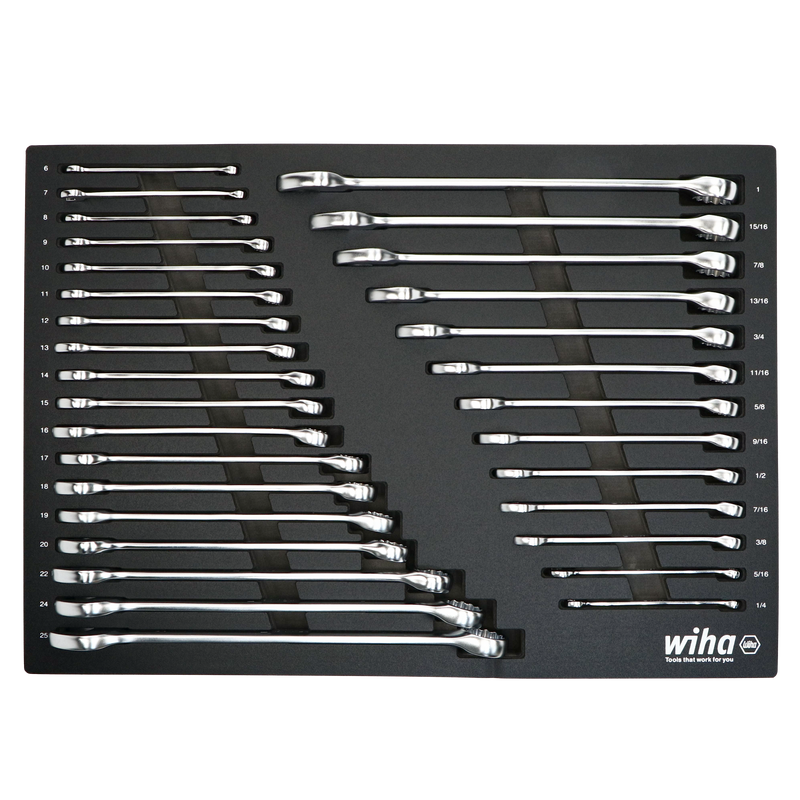 Wiha 30492 31 Piece Combination Wrench Tray Set - SAE and Metric