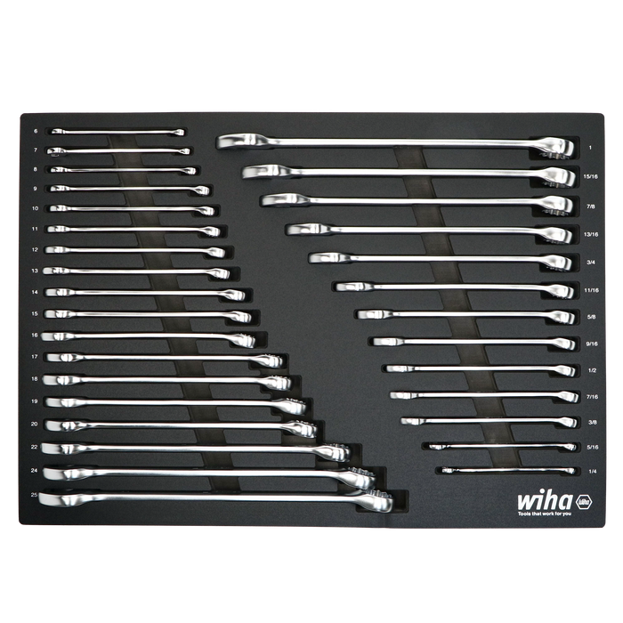 Wiha 30492 31 Piece Combination Wrench Tray Set - SAE and Metric