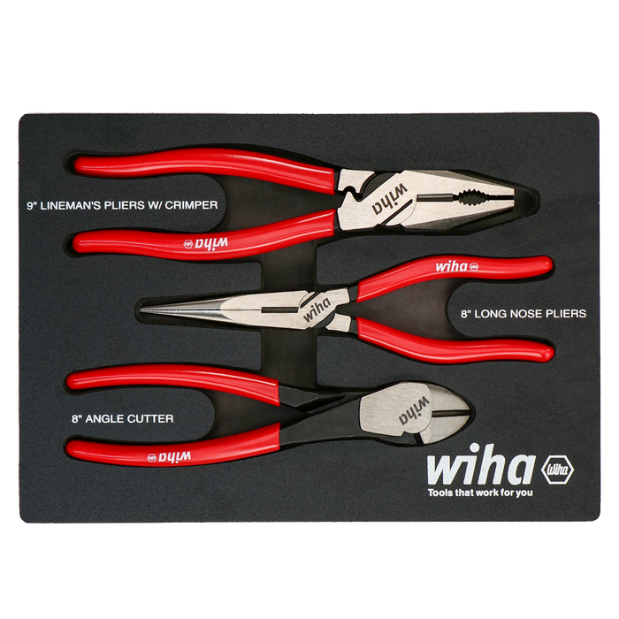 Wiha 34680 3 Piece Classic Grip Pliers and Cutters Tray Set