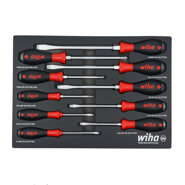 Wiha 53180 10 Piece SoftFinish X Heavy Duty Cushion Grip Screwdriver Tray Set